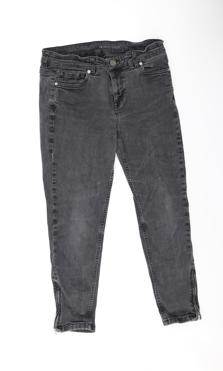 Oasis Womens Grey Cotton Skinny Jeans Size 12 L24 in Regular Zip