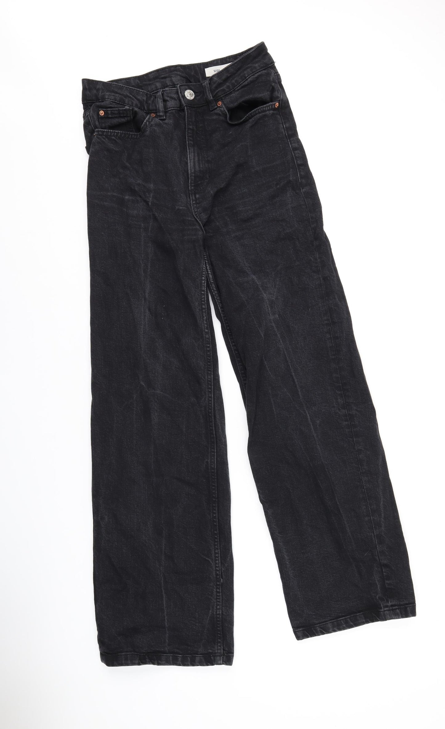 Marks and Spencer Womens Black Cotton Wide-Leg Jeans Size 8 L29 in Regular Zip