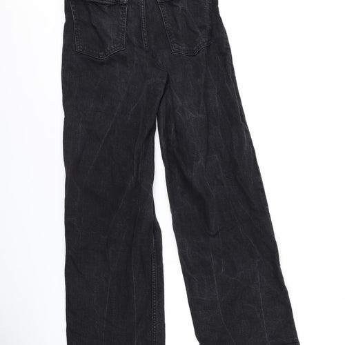 Marks and Spencer Womens Black Cotton Wide-Leg Jeans Size 8 L29 in Regular Zip