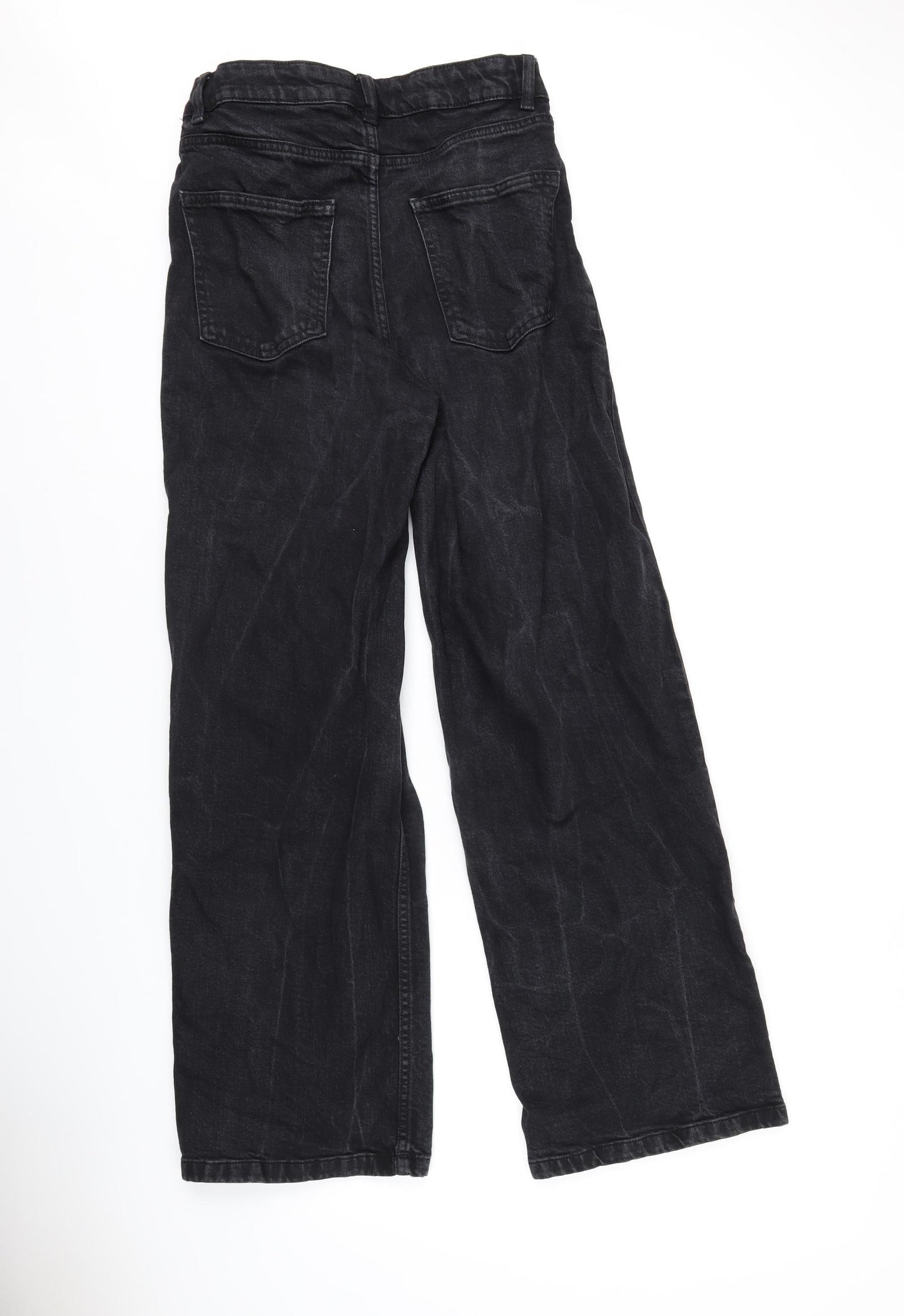 Marks and Spencer Womens Black Cotton Wide-Leg Jeans Size 8 L29 in Regular Zip