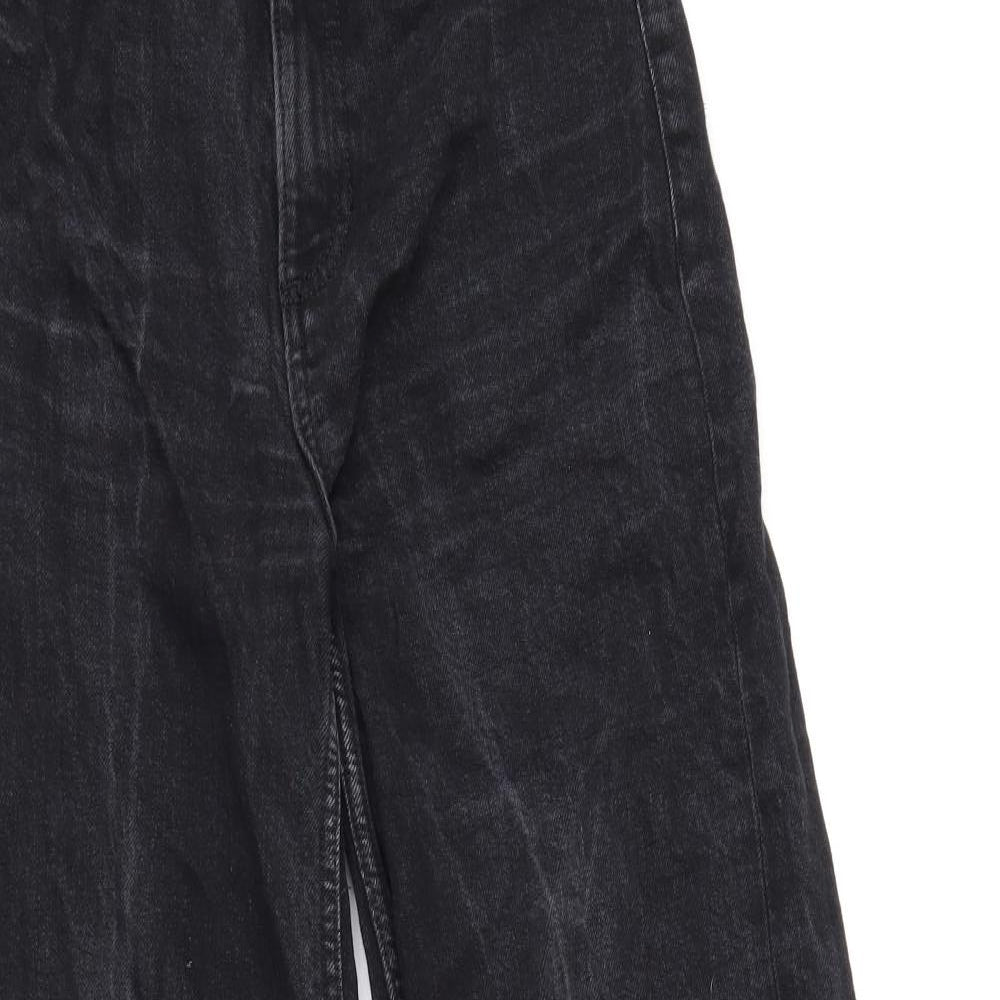 Marks and Spencer Womens Black Cotton Wide-Leg Jeans Size 8 L29 in Regular Zip