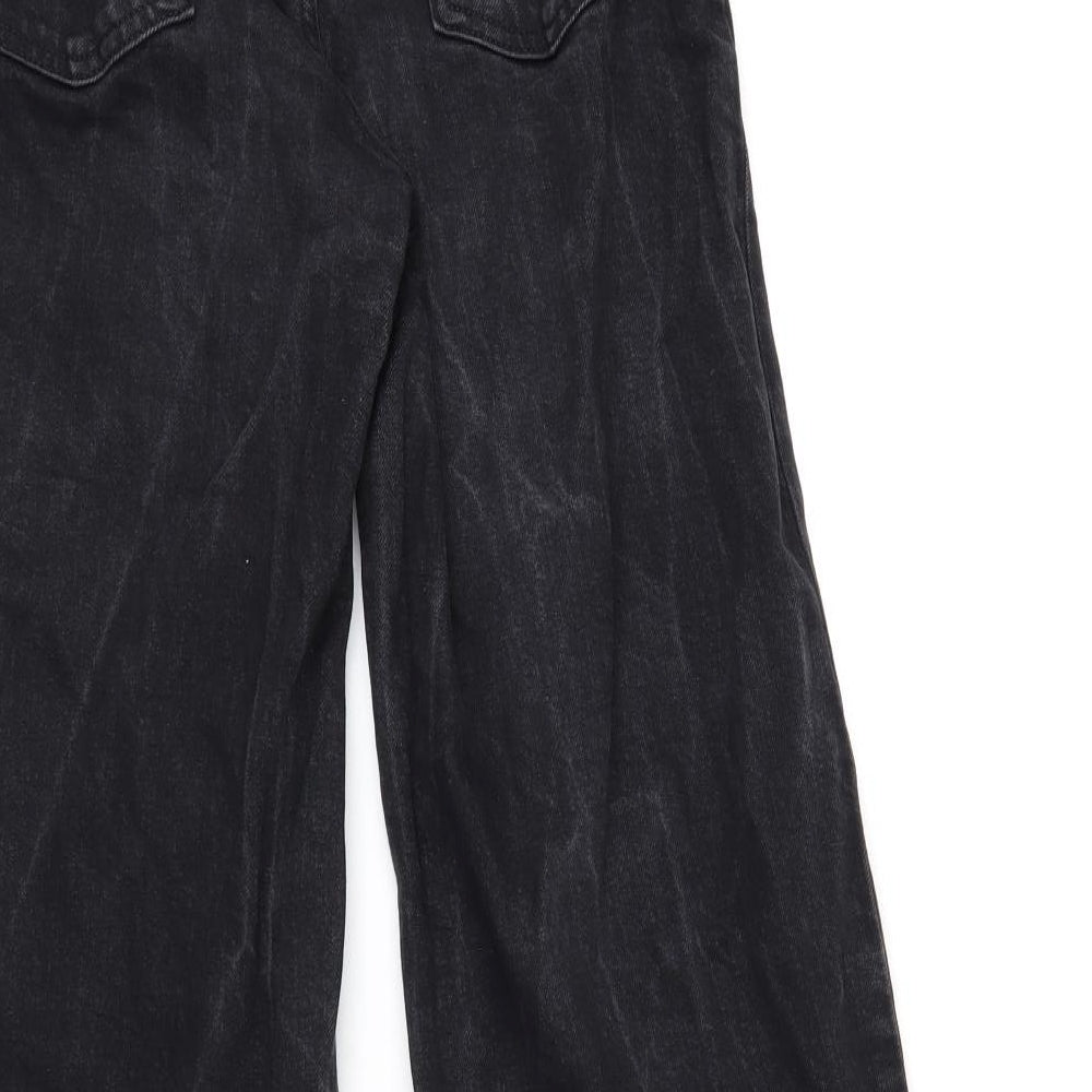 Marks and Spencer Womens Black Cotton Wide-Leg Jeans Size 8 L29 in Regular Zip