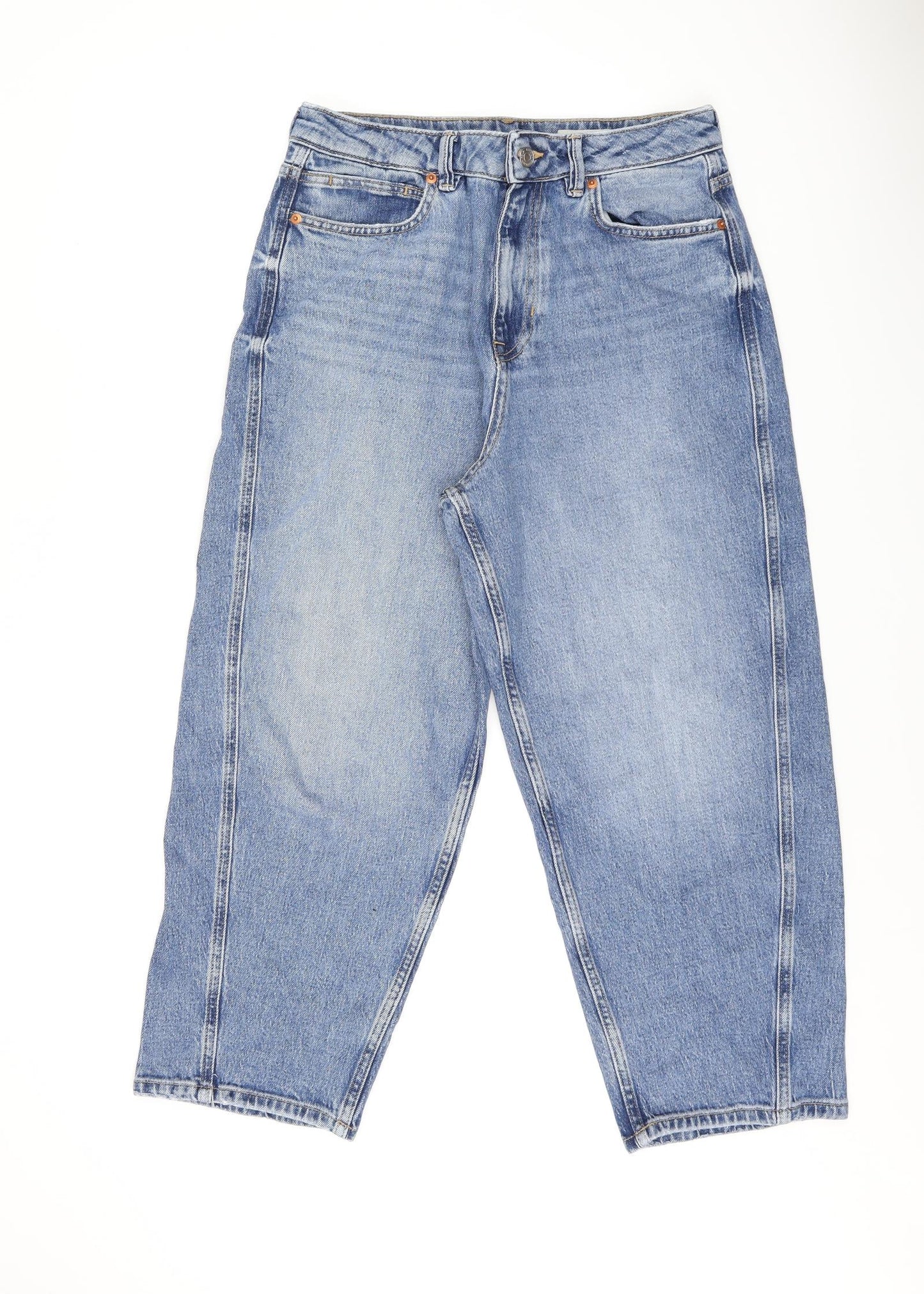 Marks and Spencer Womens Blue Cotton Cropped Jeans Size 12 L23.5 in Regular Zip
