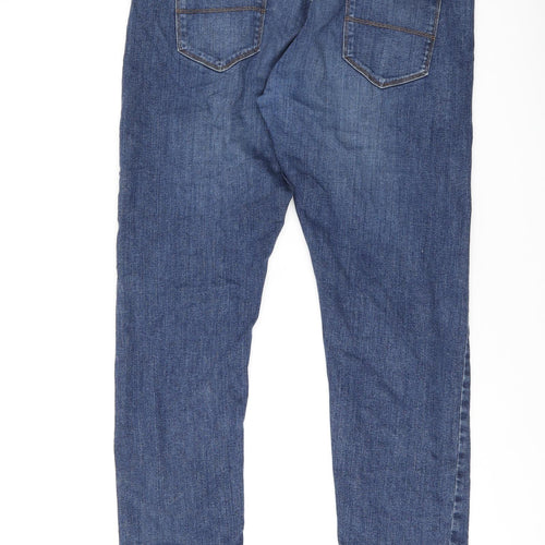 Marks and Spencer Mens Blue Cotton Straight Jeans Size 38 in L31 in Slim Zip