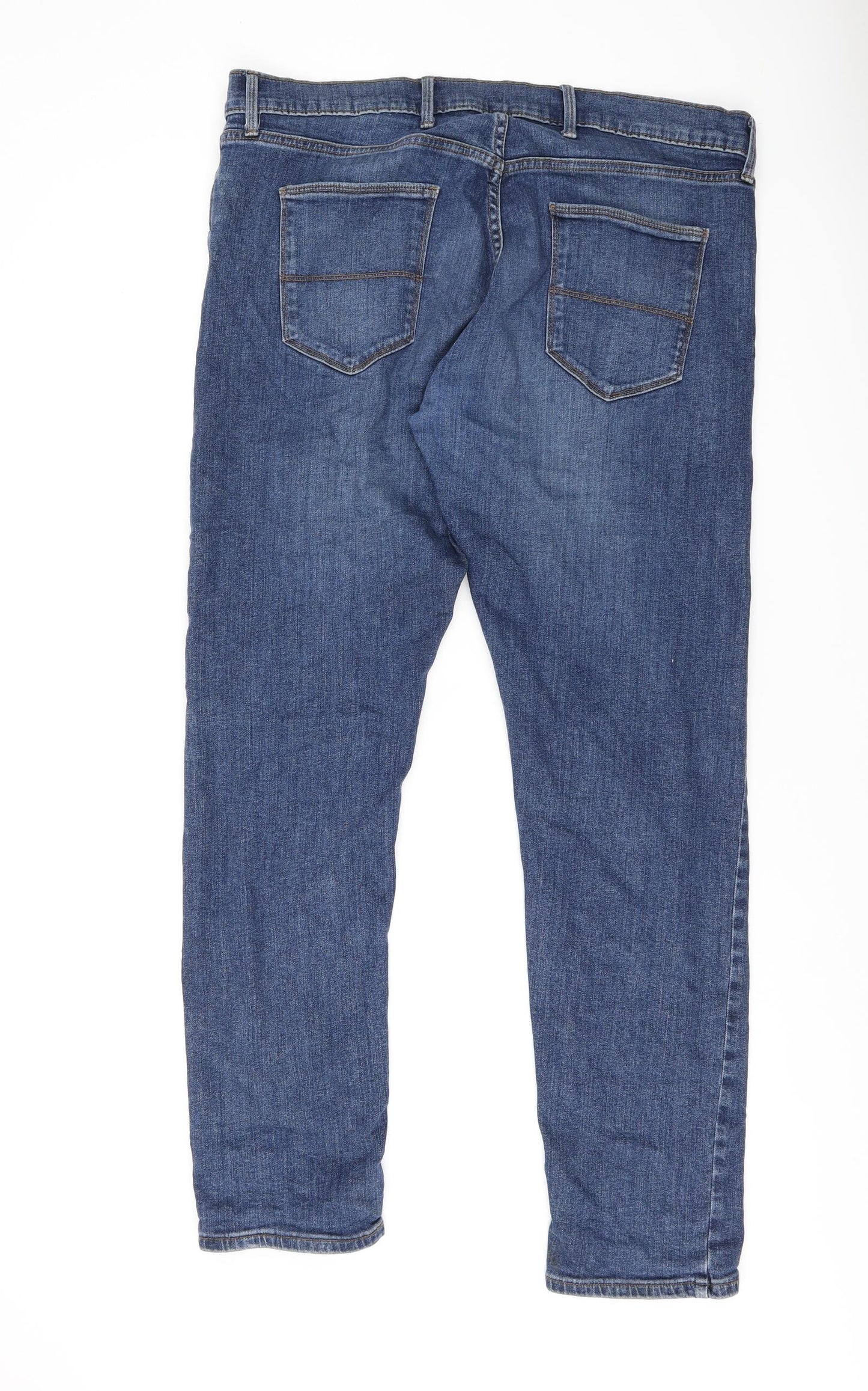 Marks and Spencer Mens Blue Cotton Straight Jeans Size 38 in L31 in Slim Zip