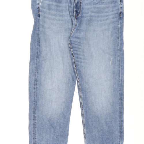 Marks and Spencer Womens Blue Cotton Straight Jeans Size 20 L27 in Regular Zip - Short leg