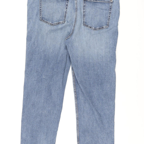 Marks and Spencer Womens Blue Cotton Straight Jeans Size 20 L27 in Regular Zip - Short leg