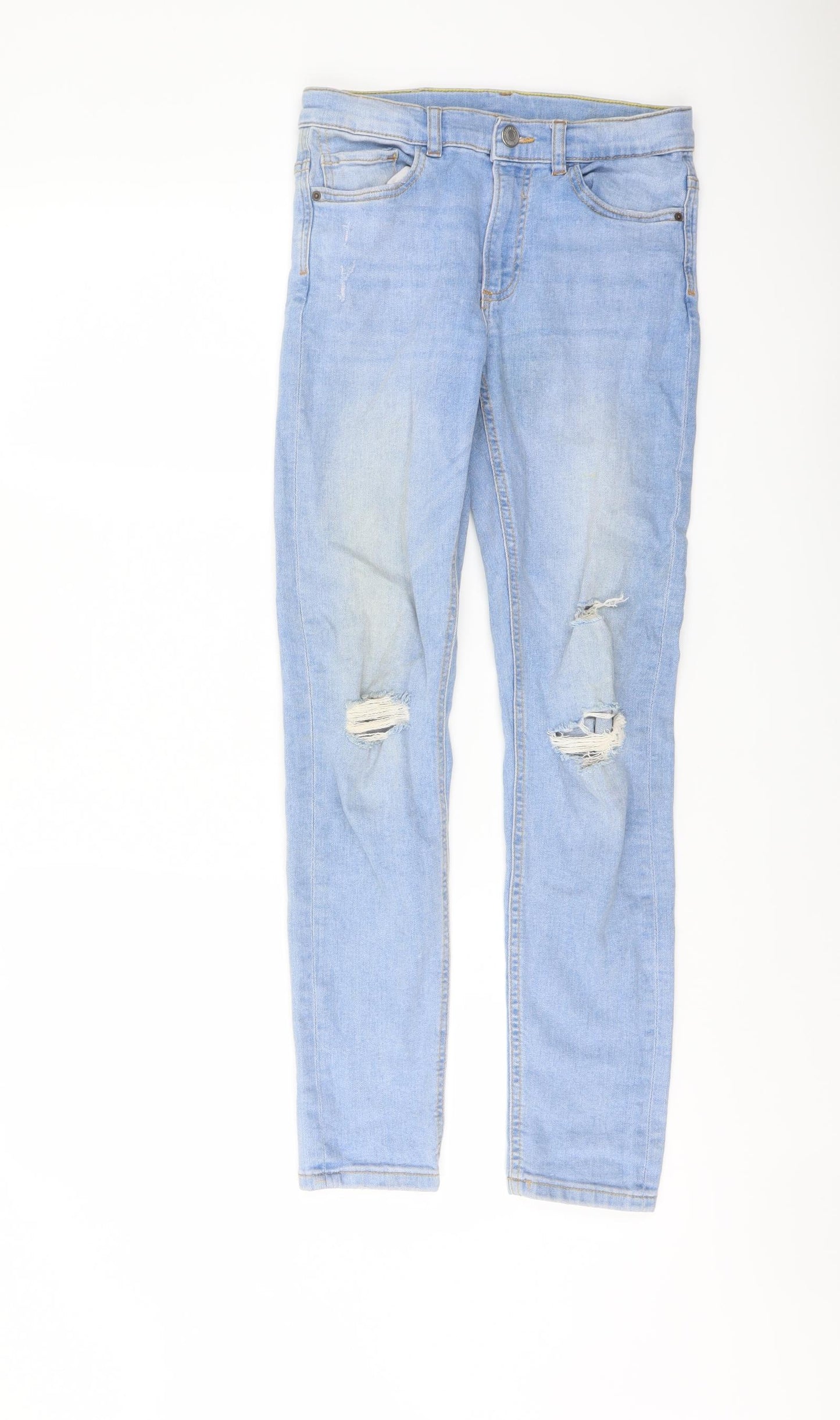 Zara Boys Blue Cotton Skinny Jeans Size 11-12 Years Regular Button - Distressed