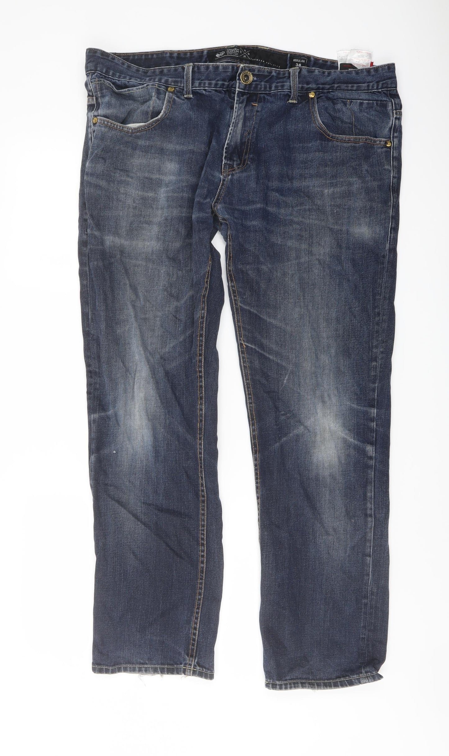 Crosshatch Mens Blue Cotton Straight Jeans Size 38 in L30 in Regular Button