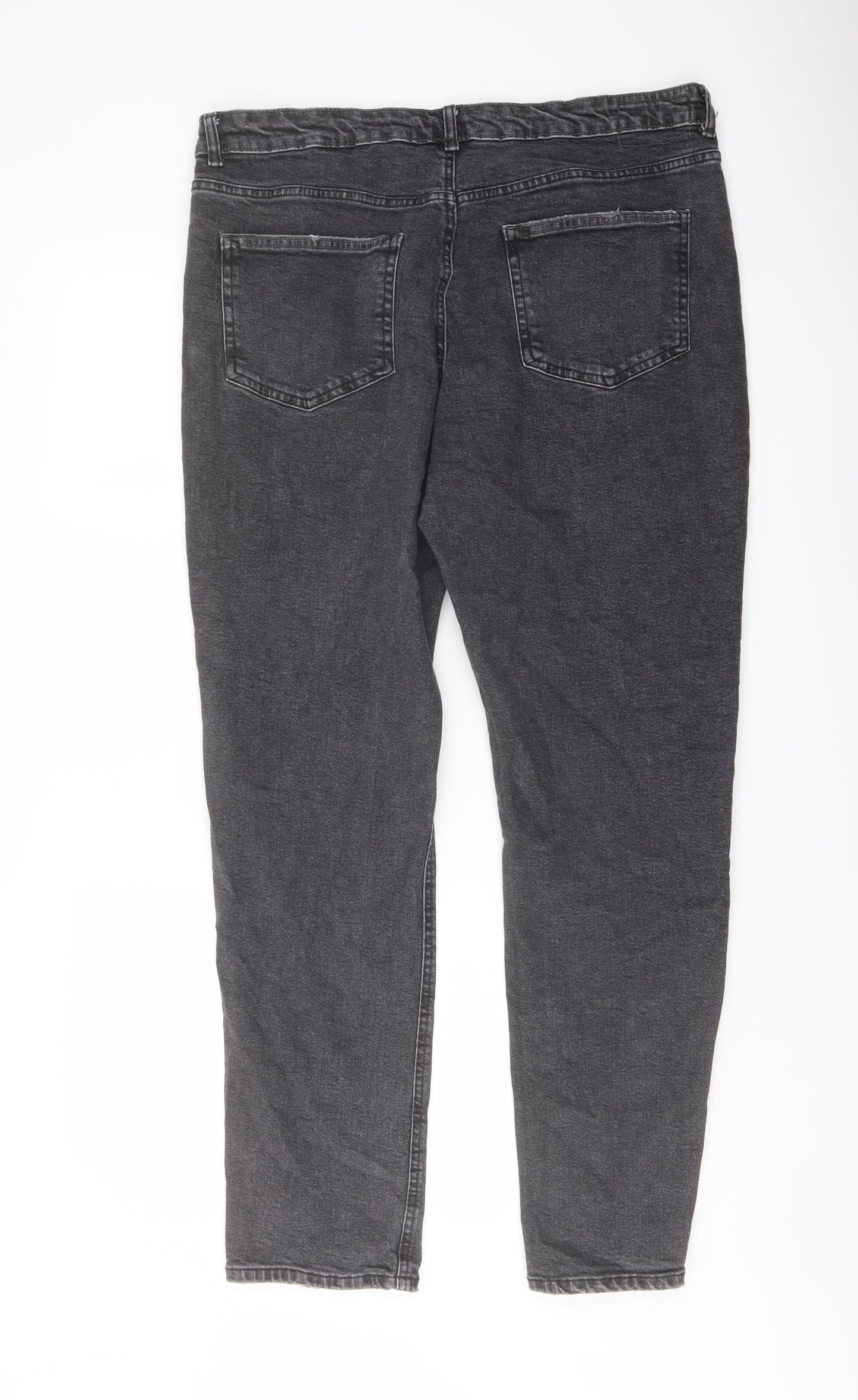Denim & Co. Mens Grey Cotton Straight Jeans Size 36 in L32 in Relaxed Button
