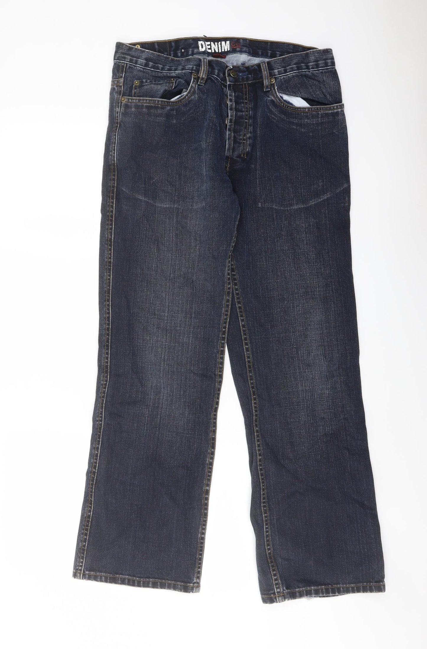 Denim & Co. Mens Blue Cotton Straight Jeans Size 32 in L30 in Regular Button