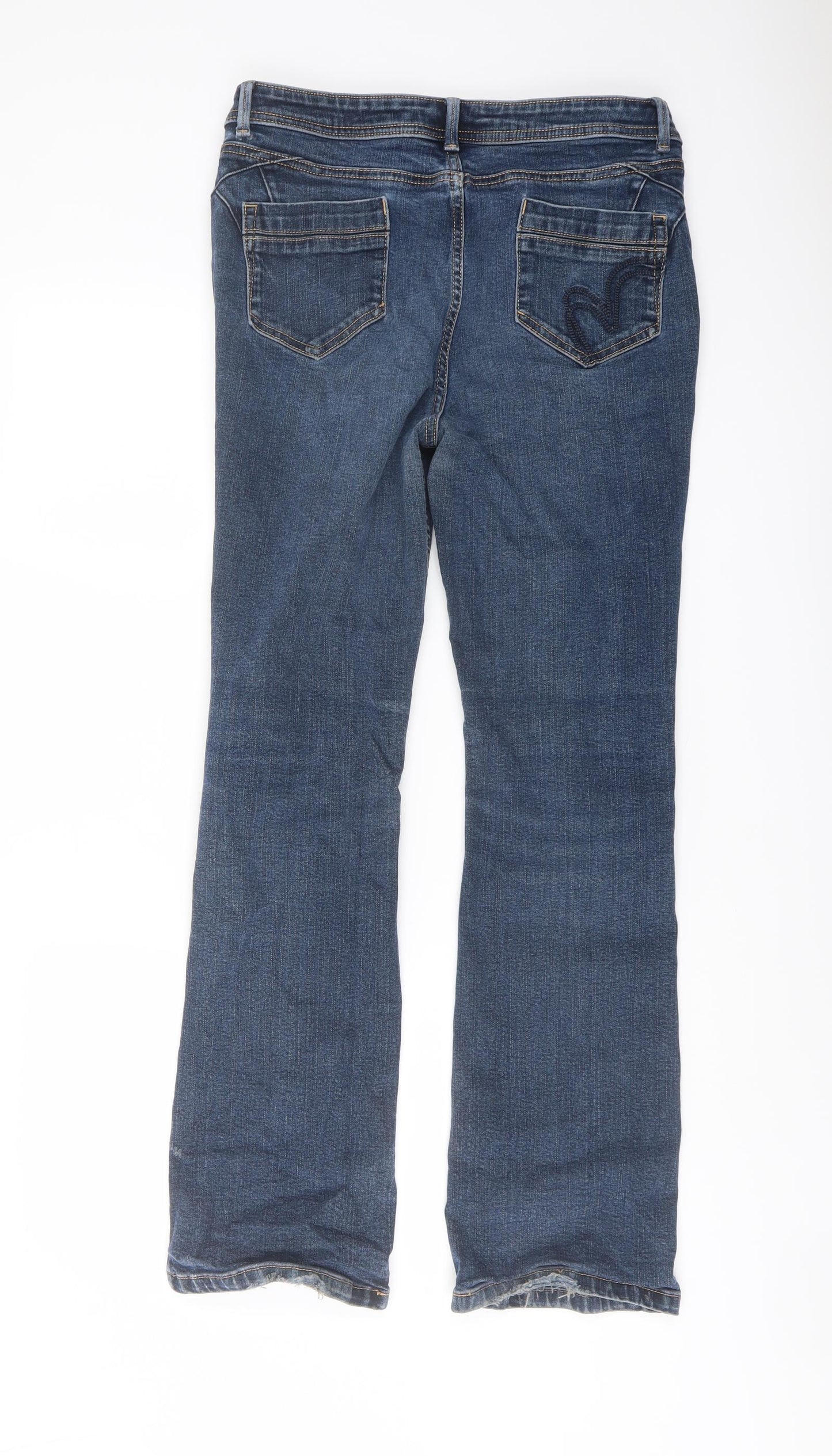 Per Una Womens Blue Cotton Bootcut Jeans Size 12 L30 in Regular Button