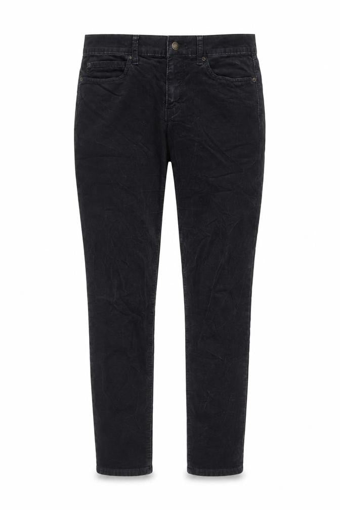Front view of Gap women’s blue cotton trousers, size UK 30, in, 32-inch leg regular button