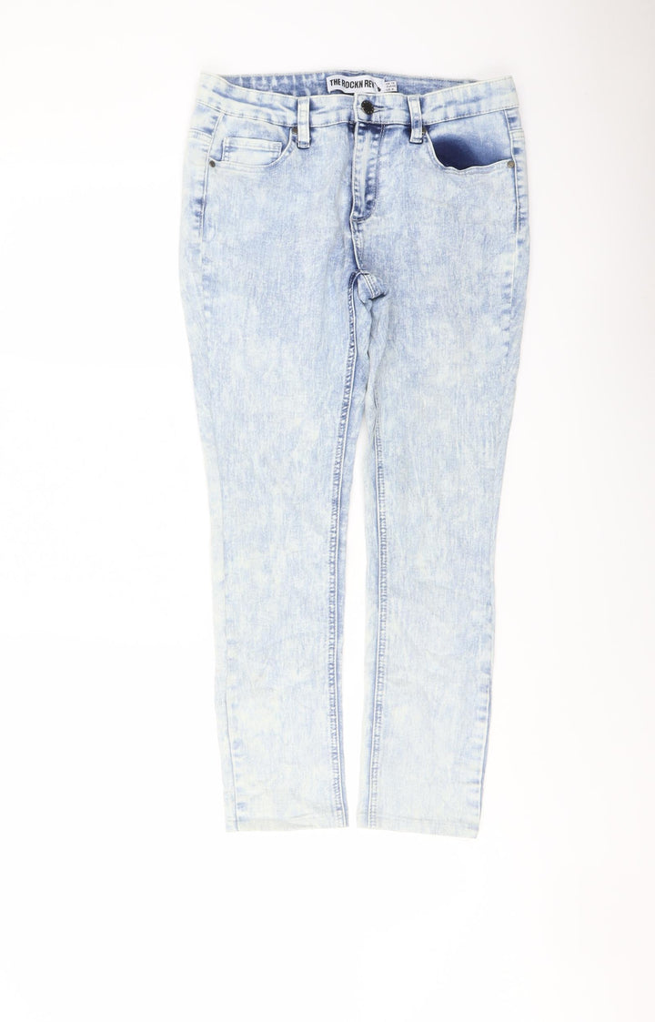 The Rockn Rev Womens Blue Cotton Skinny Jeans Size 12 L26 in Regular Button - Acid Wash