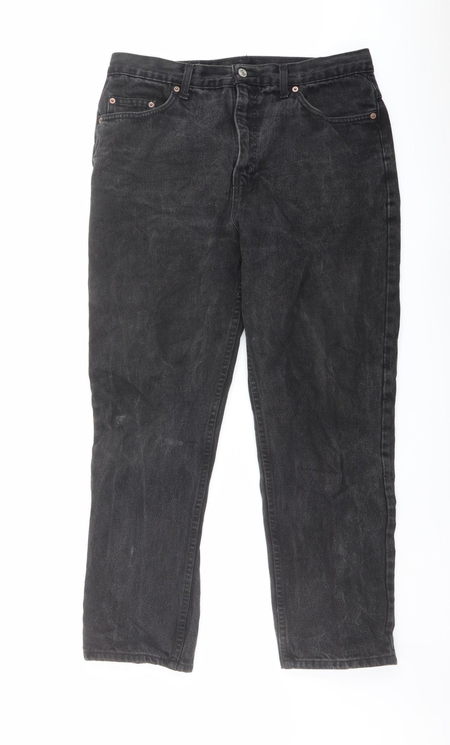 Marks and Spencer Mens Grey Cotton Straight Jeans Size 34 in L29 in Regular Button