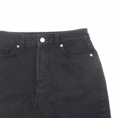 Denim & Co. Womens Black Cotton A-Line Skirt Size 4 Button