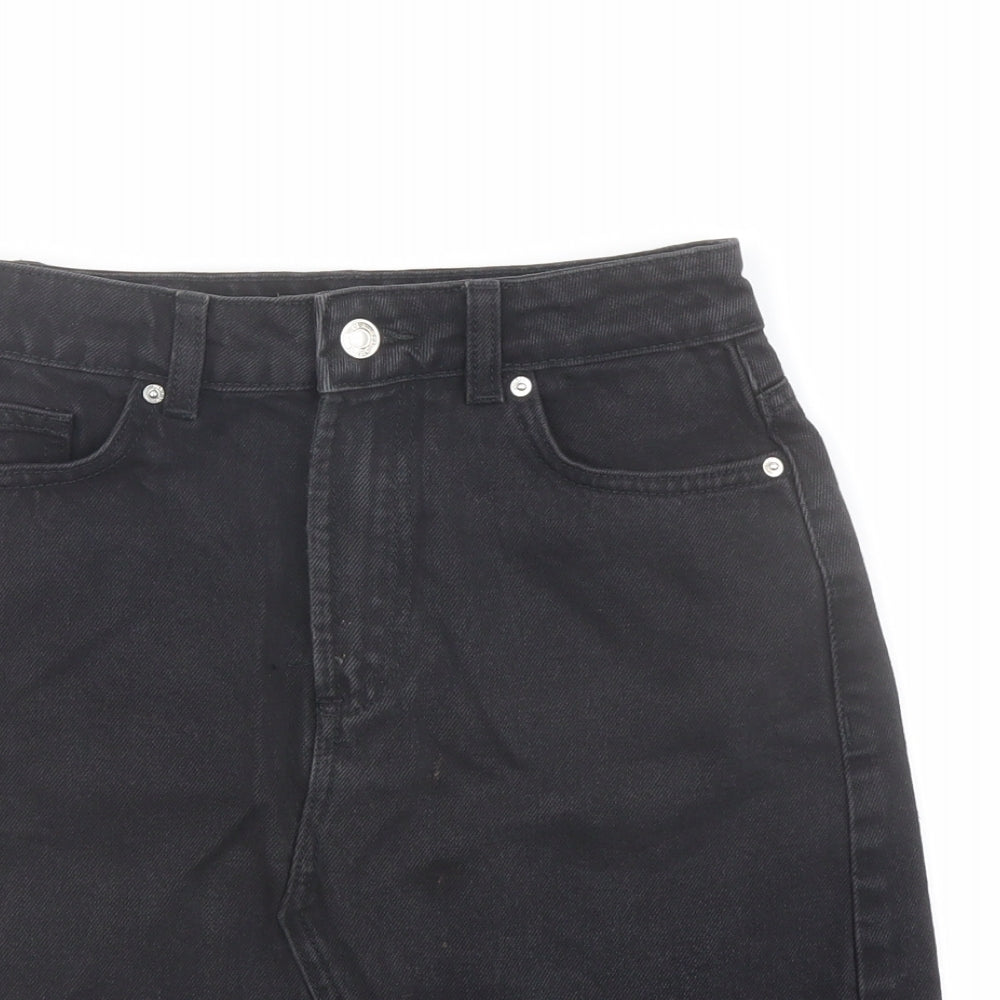 Denim & Co. Womens Black Cotton A-Line Skirt Size 4 Button