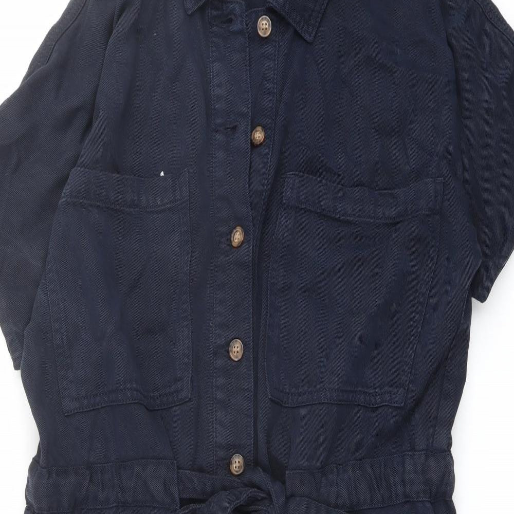 NEXT Womens Blue Lyocell Shirt Dress Size 12 Collared Button