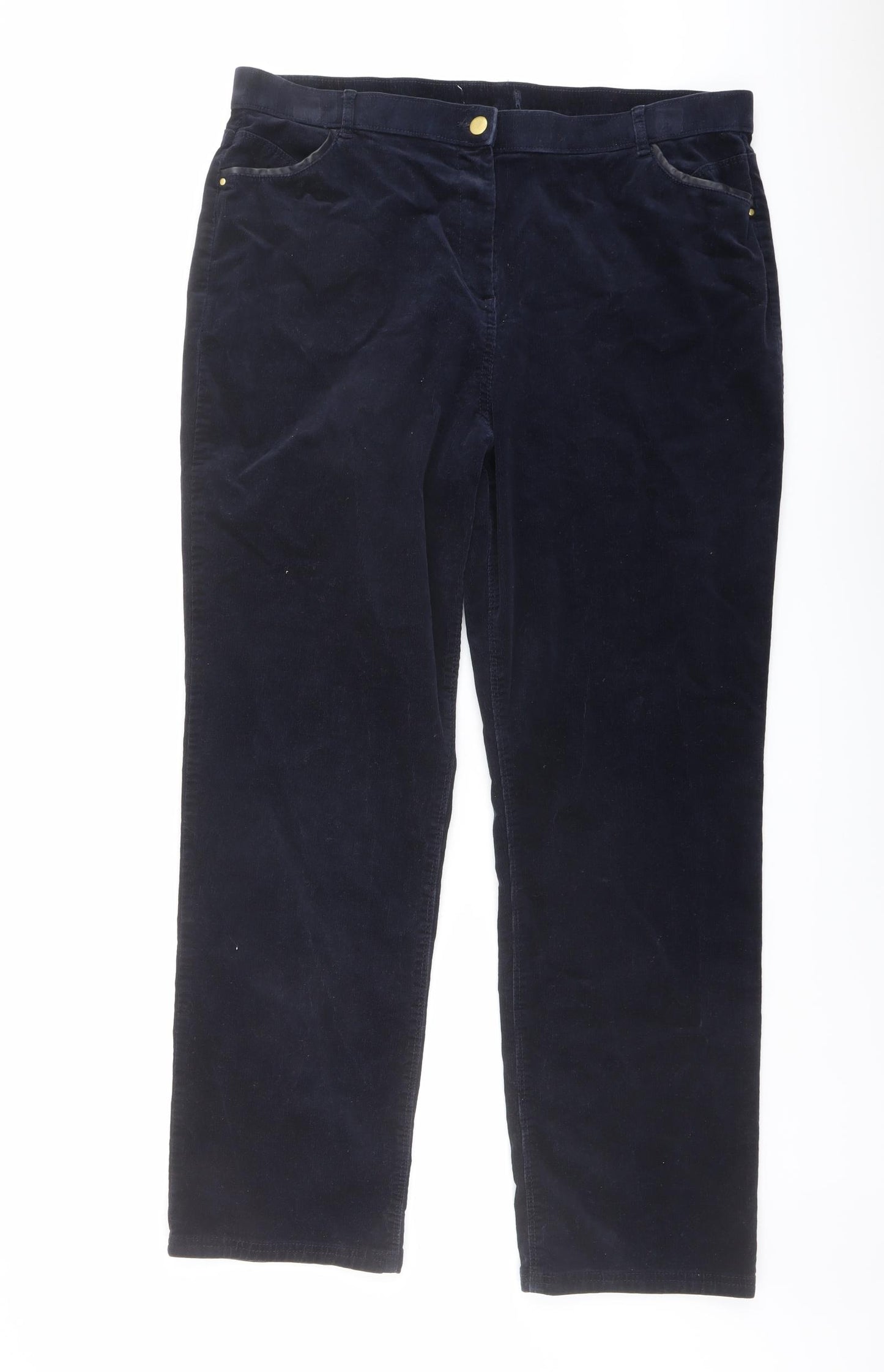 Marks and Spencer Womens Blue Cotton Trousers Size 18 L30 in Regular Button
