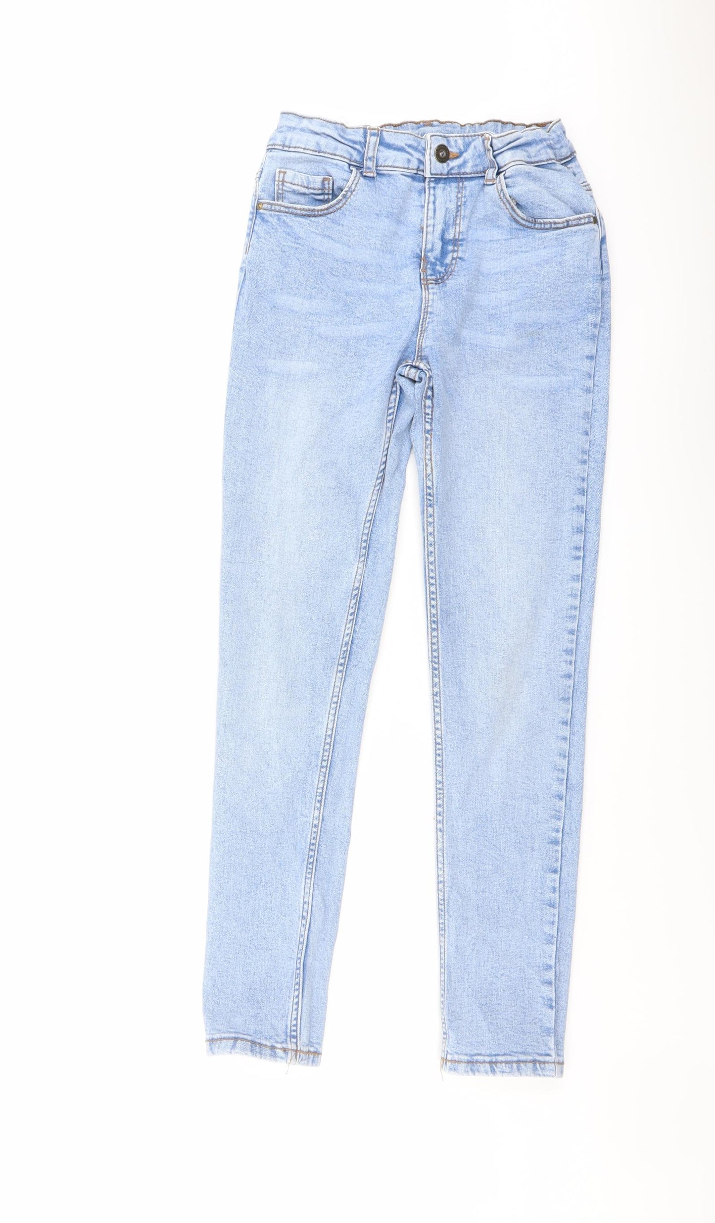 Denim & Co. Girls Blue Cotton Skinny Jeans Size 10-11 Years Regular Button