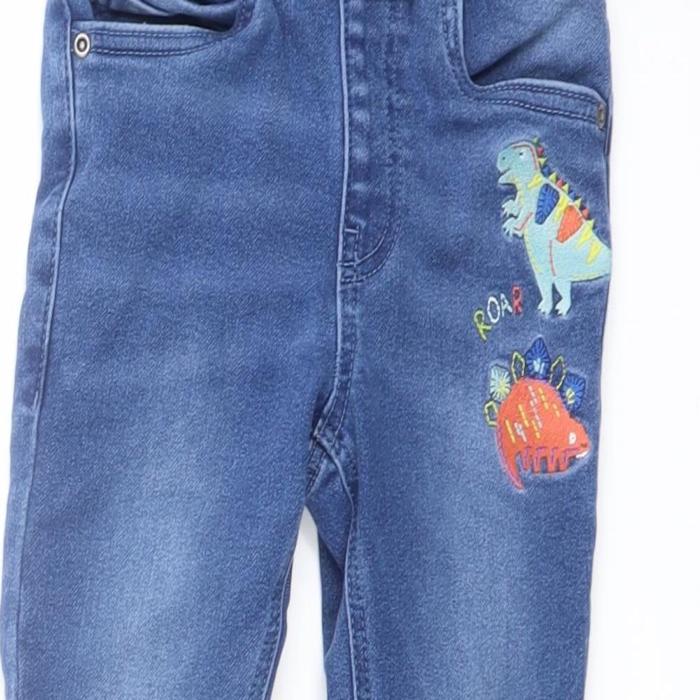 Nutmeg Boys Blue Cotton Skinny Jeans Size 3-4 Years Regular Drawstring - Dinosaur