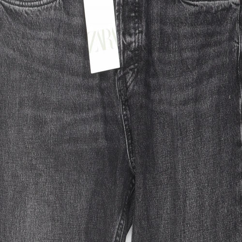 Zara Womens Grey Cotton Cropped Jeans Size 16 L24 in Regular Button
