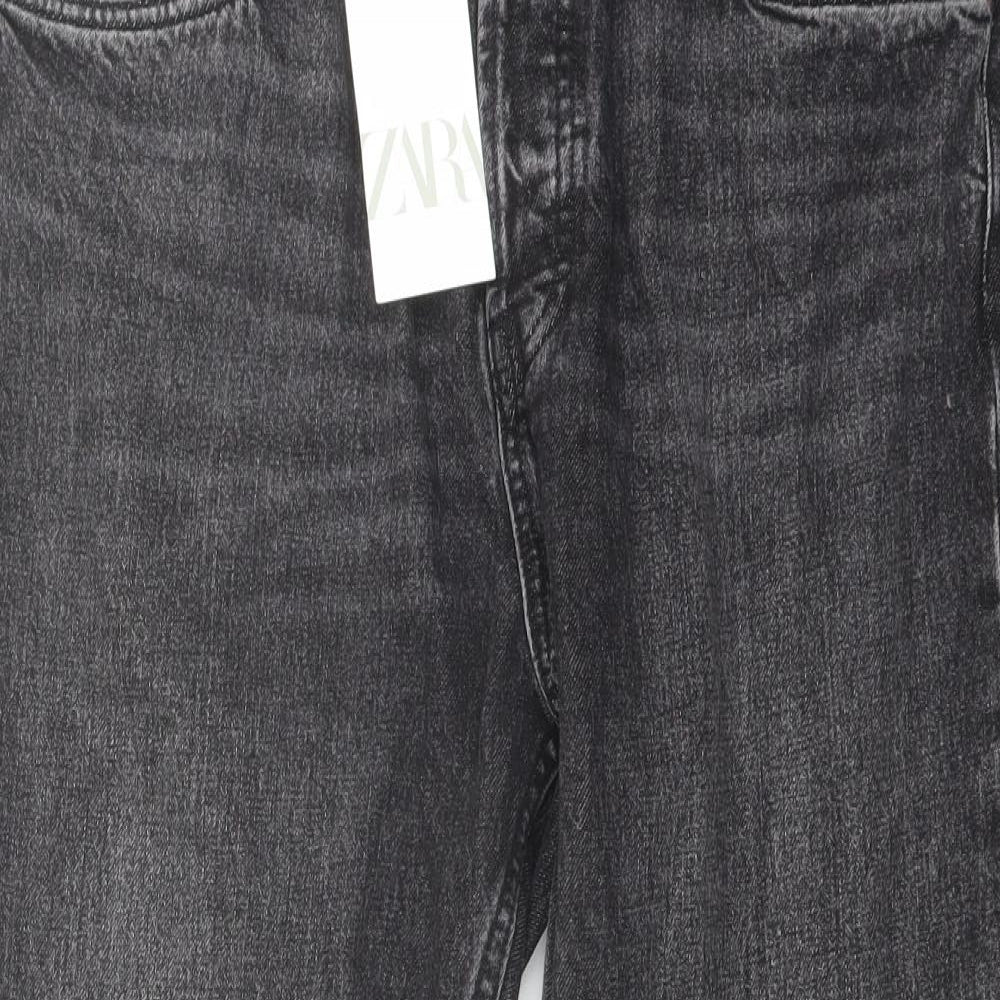 Zara Womens Grey Cotton Cropped Jeans Size 16 L24 in Regular Button