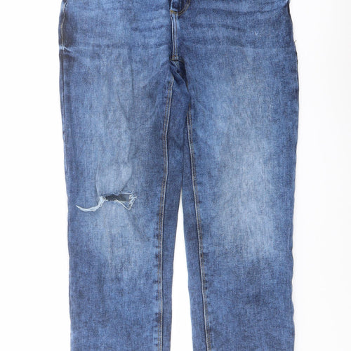 Jacqueline de Yong Womens Blue Cotton Straight Jeans Size 30 in L30 in Regular Button