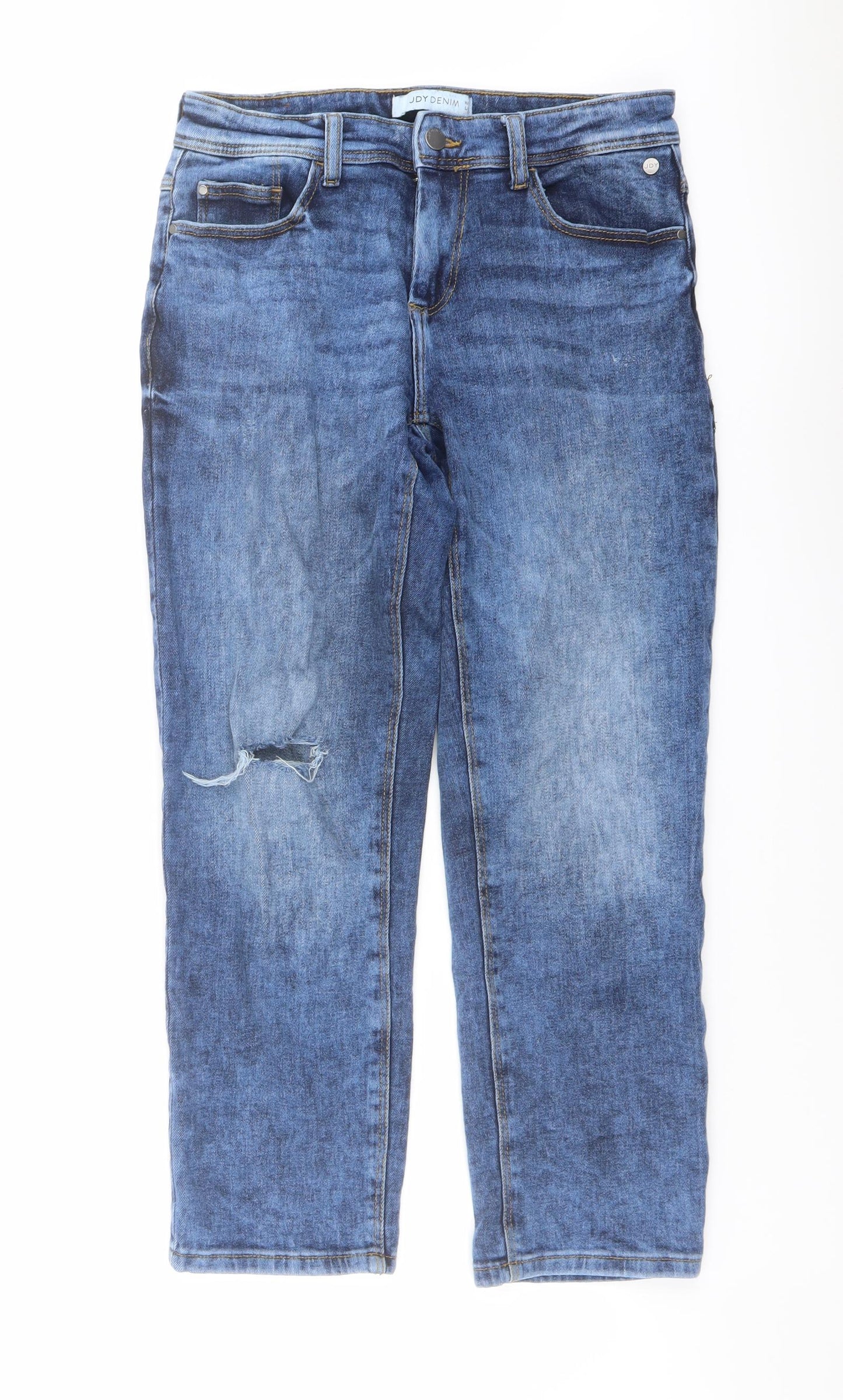 Jacqueline de Yong Womens Blue Cotton Straight Jeans Size 30 in L30 in Regular Button