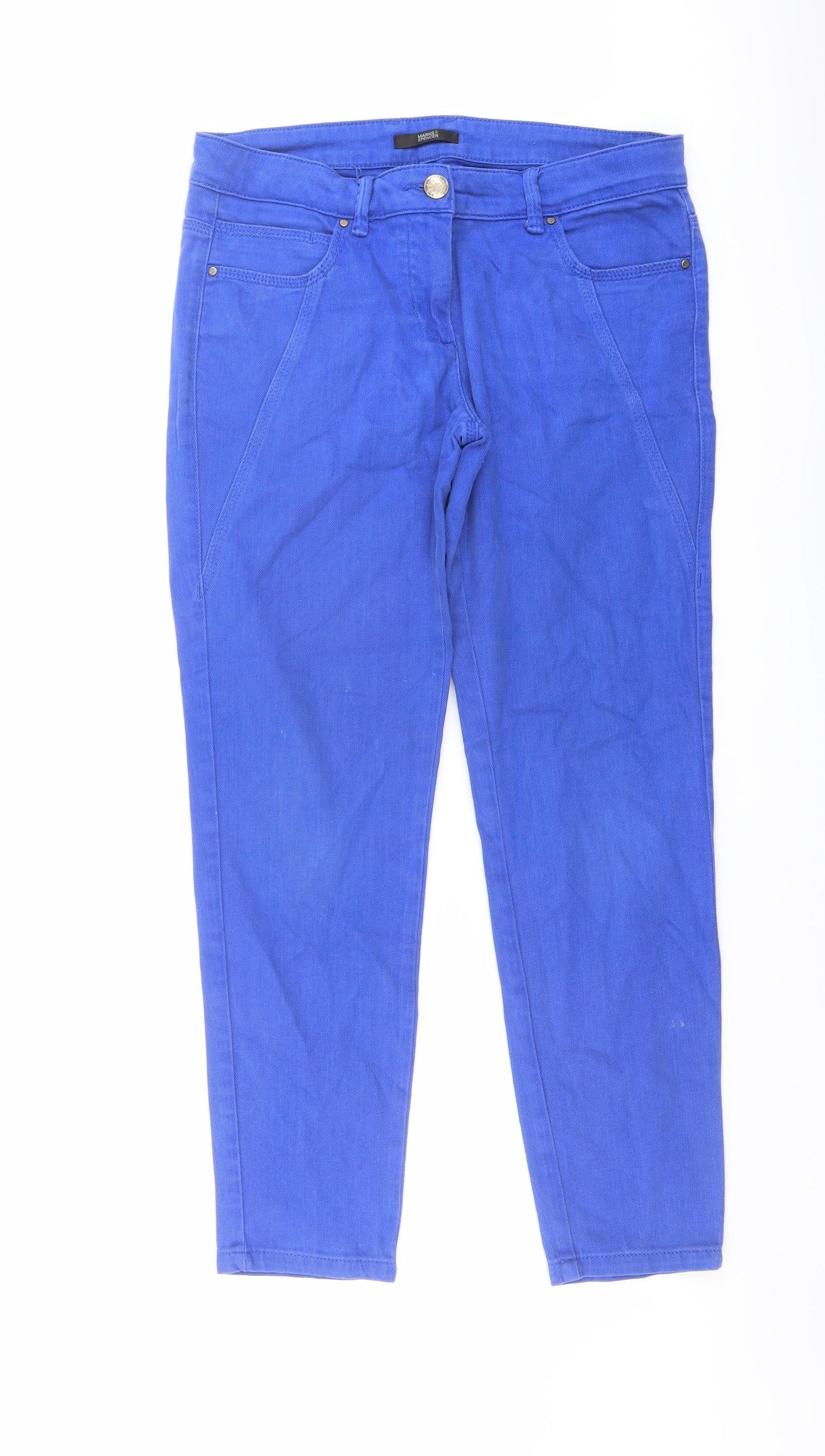 Marks and Spencer Womens Blue Cotton Straight Jeans Size 12 L28 in Regular Button