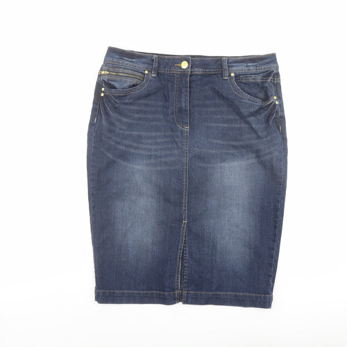 TU Womens Blue Cotton A-Line Skirt Size 14 Button