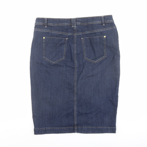 TU Womens Blue Cotton A-Line Skirt Size 14 Button