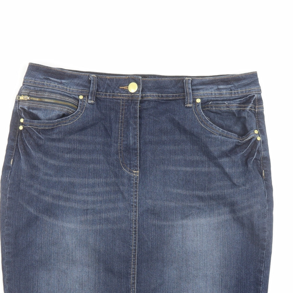 TU Womens Blue Cotton A-Line Skirt Size 14 Button