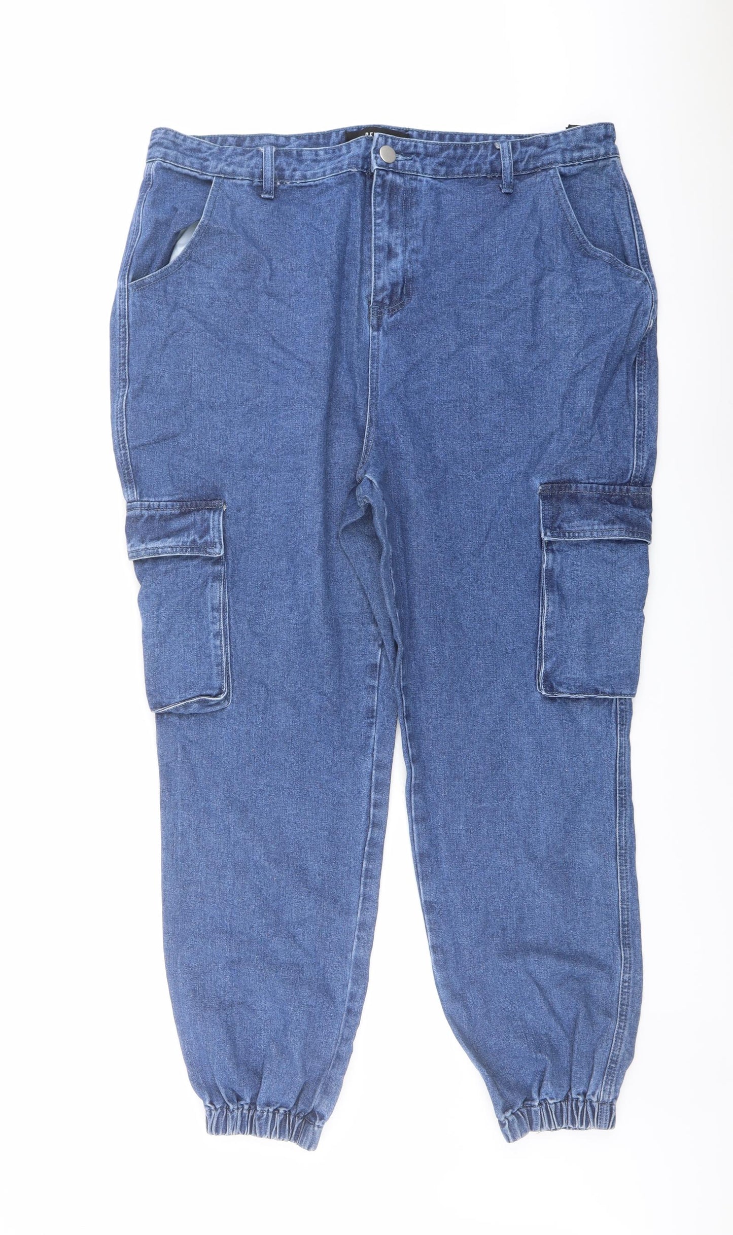 Yours Womens Blue Cotton Straight Jeans Size 22 L29 in Regular Button