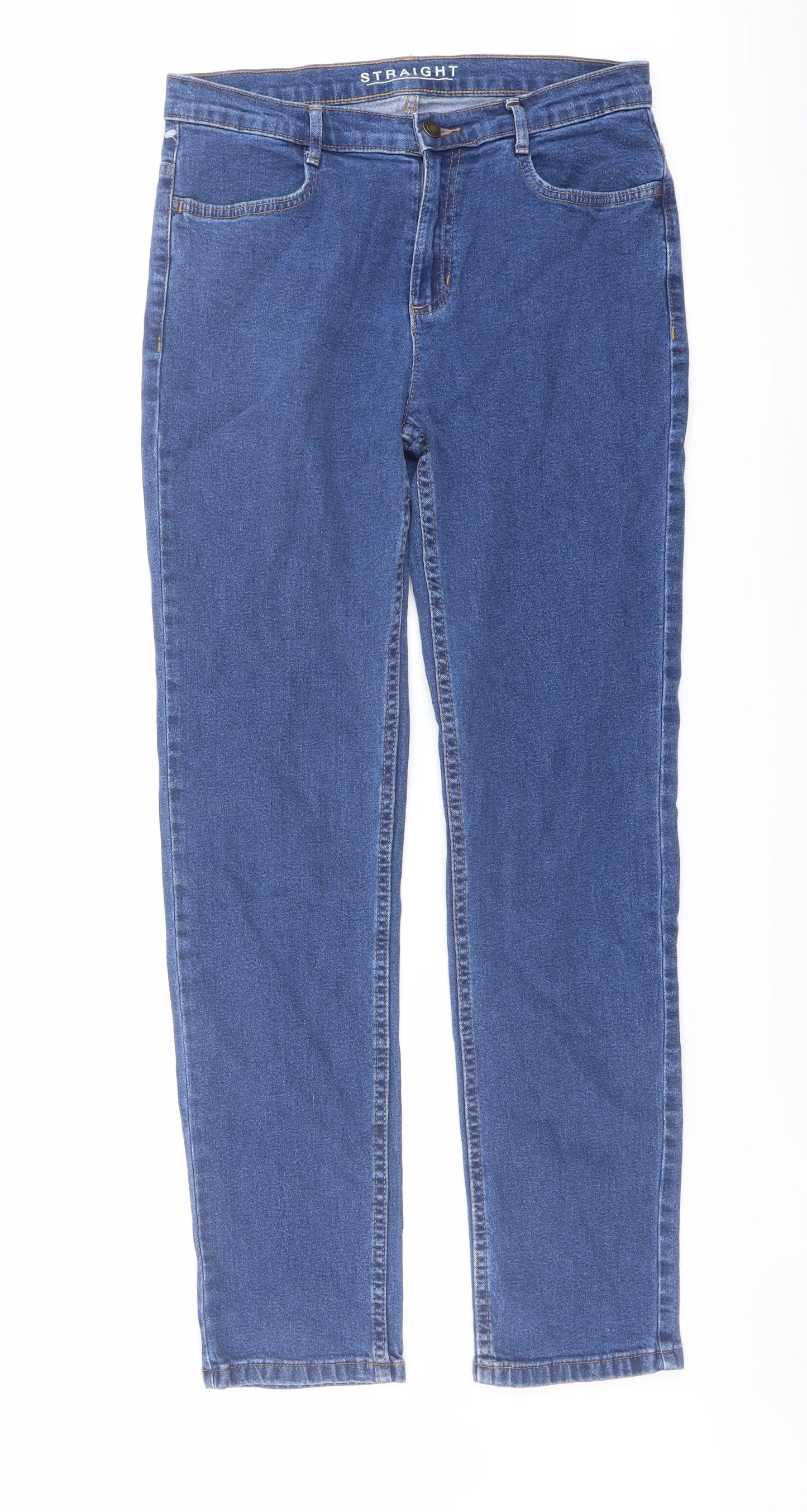 Marks and Spencer Womens Blue Cotton Straight Jeans Size 12 L30 in Regular Button