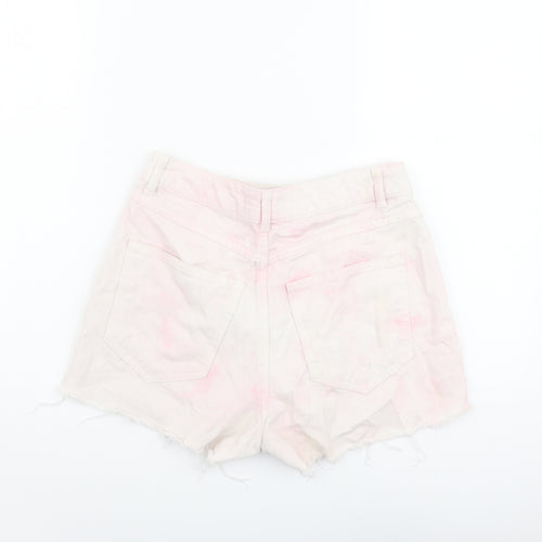 NEXT Womens Pink Cotton Cut-Off Shorts Size 8 L3 in Regular Button - Acid Wash Effect
