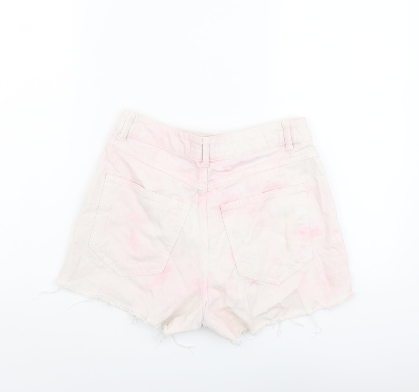 NEXT Womens Pink Cotton Cut-Off Shorts Size 8 L3 in Regular Button - Acid Wash Effect
