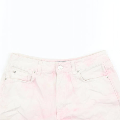 NEXT Womens Pink Cotton Cut-Off Shorts Size 8 L3 in Regular Button - Acid Wash Effect