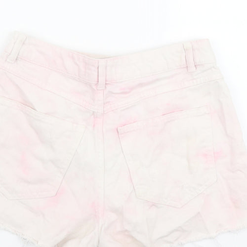 NEXT Womens Pink Cotton Cut-Off Shorts Size 8 L3 in Regular Button - Acid Wash Effect