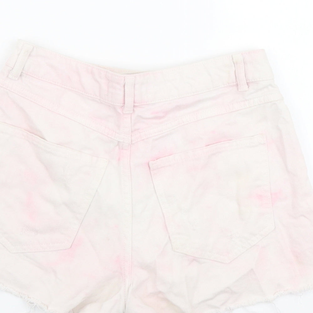 NEXT Womens Pink Cotton Cut-Off Shorts Size 8 L3 in Regular Button - Acid Wash Effect