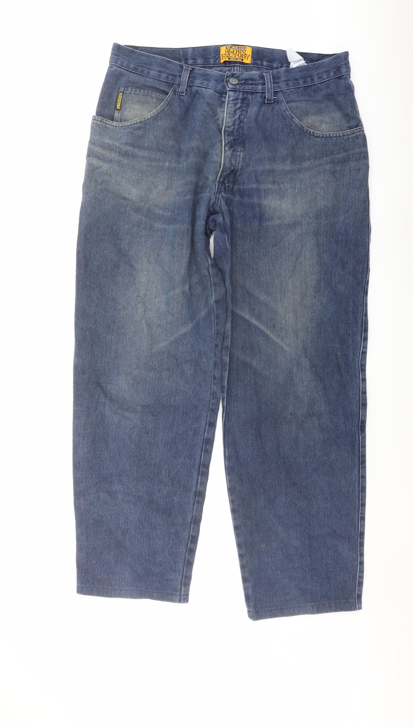 Armani Jeans Mens Blue Cotton Straight Jeans Size 34 in L30 in Regular Button