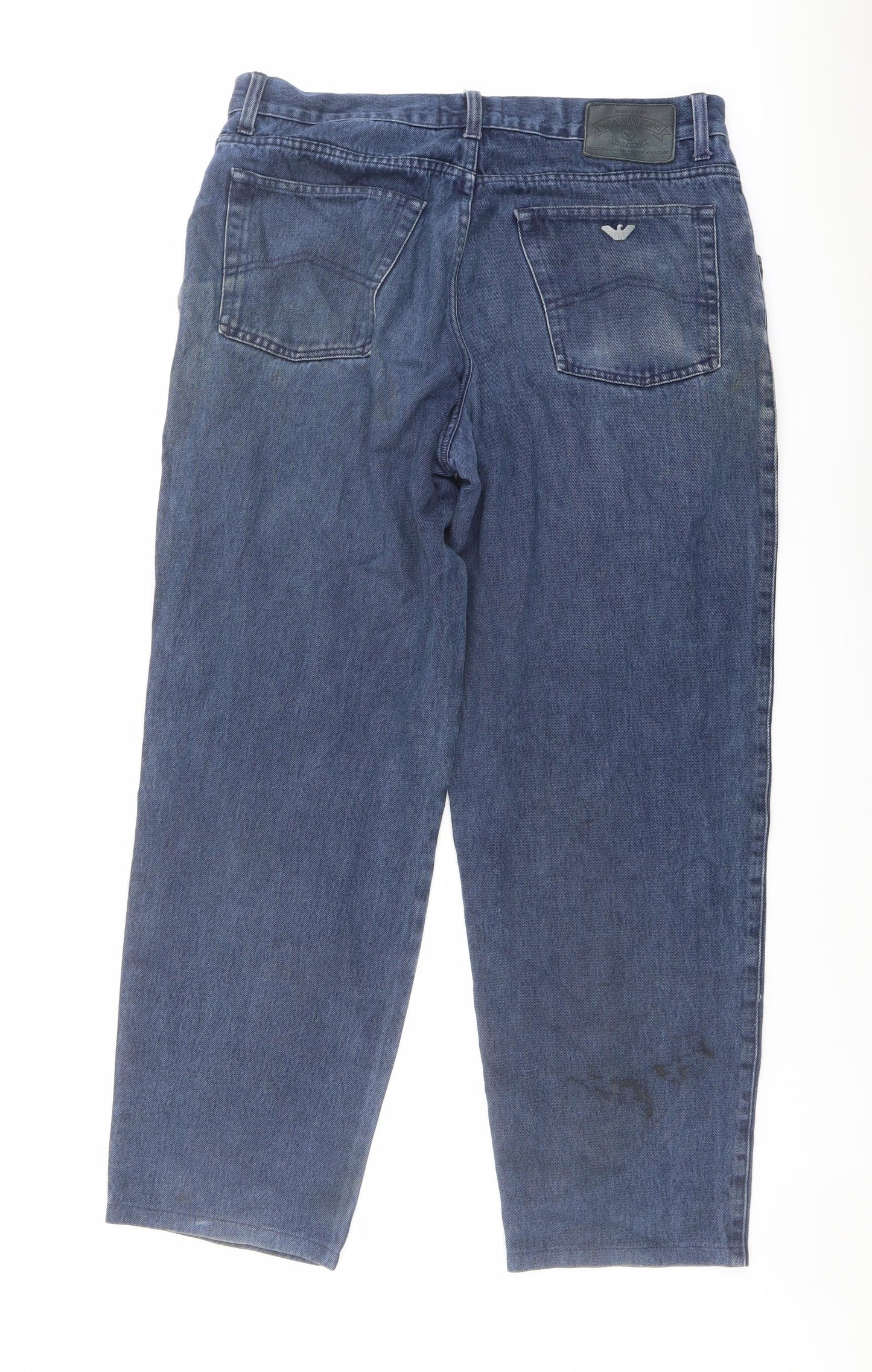 Armani Jeans Mens Blue Cotton Straight Jeans Size 34 in L30 in Regular Button