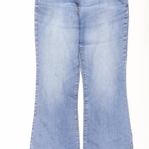 M&Co Womens Blue Cotton Bootcut Jeans Size 14 L28 in Regular Button