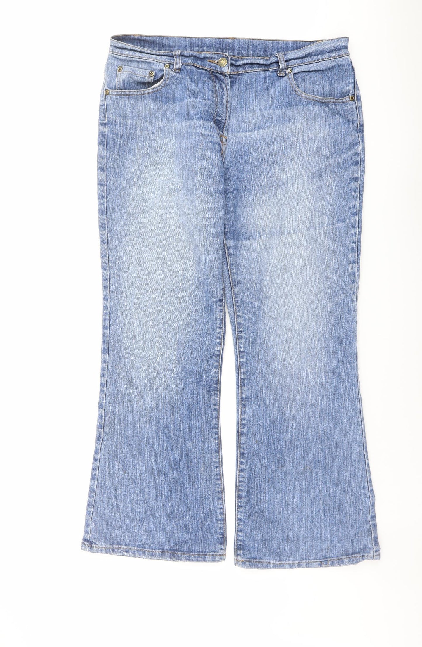 M&Co Womens Blue Cotton Bootcut Jeans Size 14 L28 in Regular Button