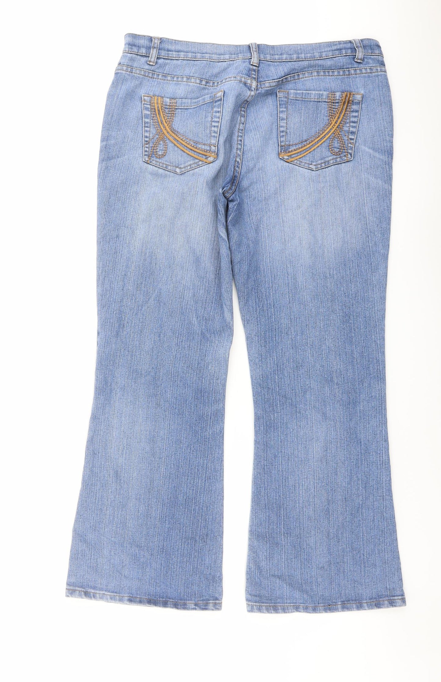 M&Co Womens Blue Cotton Bootcut Jeans Size 14 L28 in Regular Button