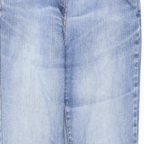 M&Co Womens Blue Cotton Bootcut Jeans Size 14 L28 in Regular Button