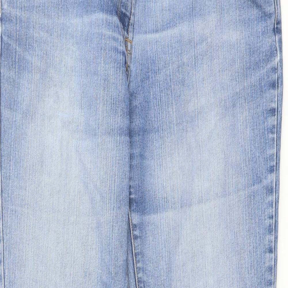 M&Co Womens Blue Cotton Bootcut Jeans Size 14 L28 in Regular Button