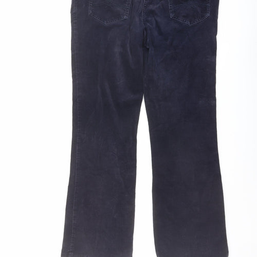 Marks and Spencer Womens Blue Cotton Trousers Size 14 L29 in Regular Button