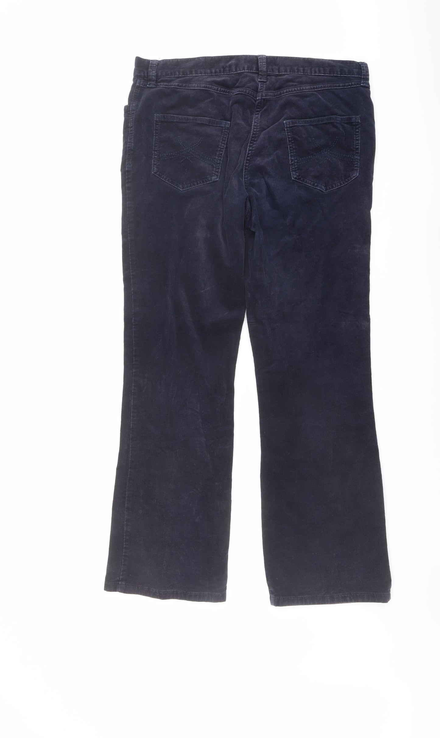 Marks and Spencer Womens Blue Cotton Trousers Size 14 L29 in Regular Button