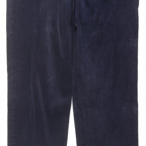 Marks and Spencer Womens Blue Cotton Trousers Size 14 L29 in Regular Button